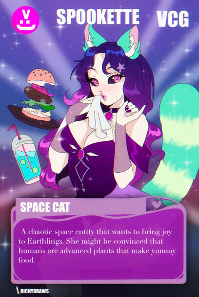 A chaotic space entity that wants to bring joy to Earthlings. She might be convinced that humans are advanced plants that make yummy food.